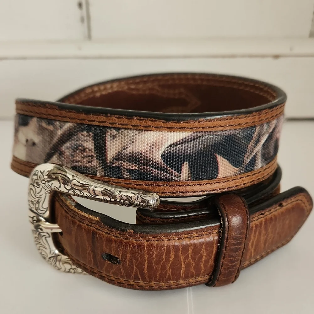 Ariat Camo Brown Leather Belt with Silver Buckle 26